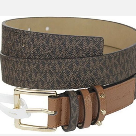 Michael Kors Logo Signature Square Gold Buckle Belt - Picture 2 of 9